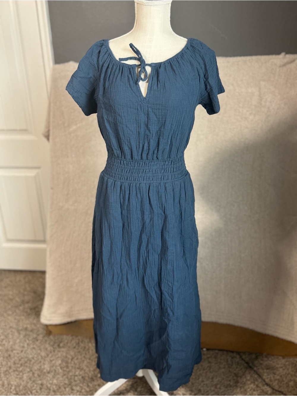 Pact Women's Coastal Double Gauze Boho Midi Dress X Small Blue. Resort Vacation